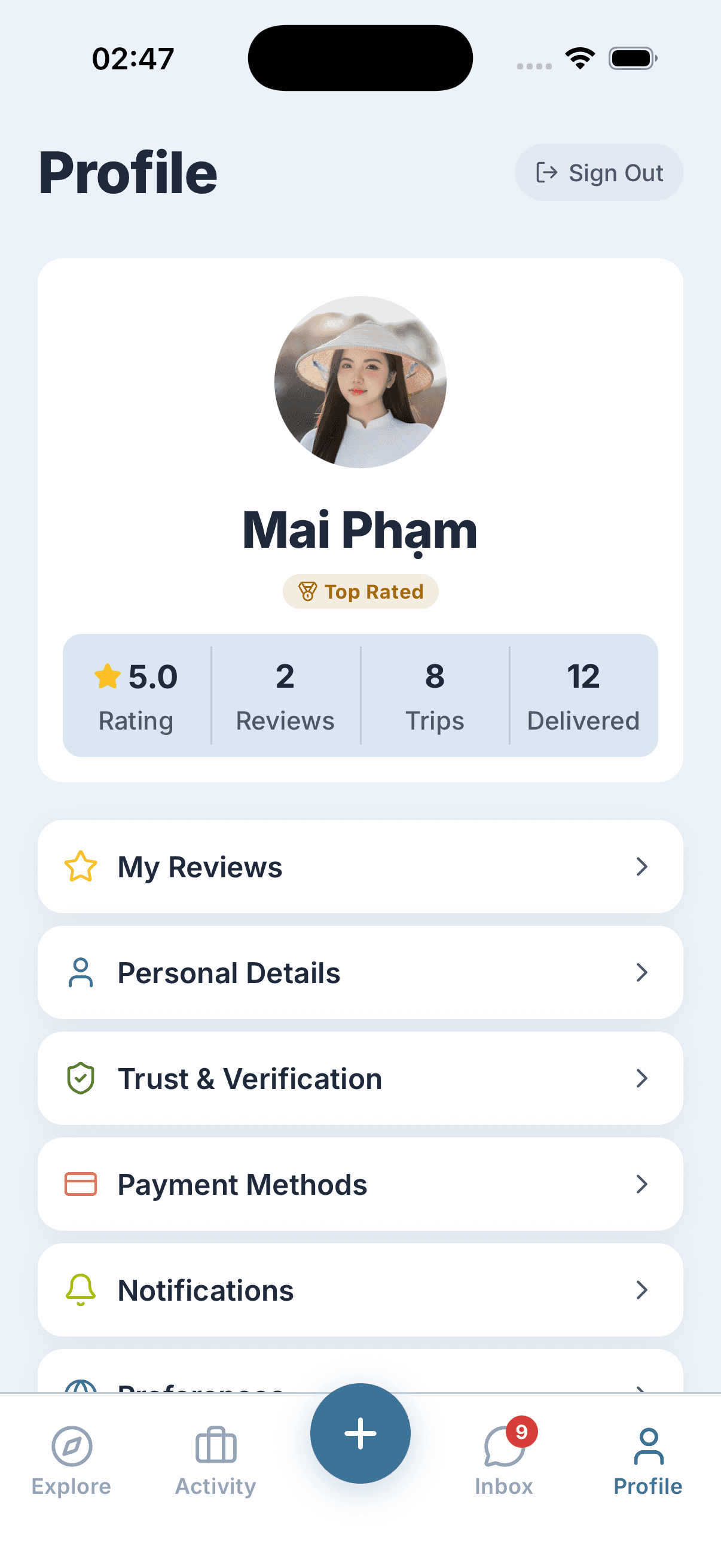 Profile and verification in the iCarry app