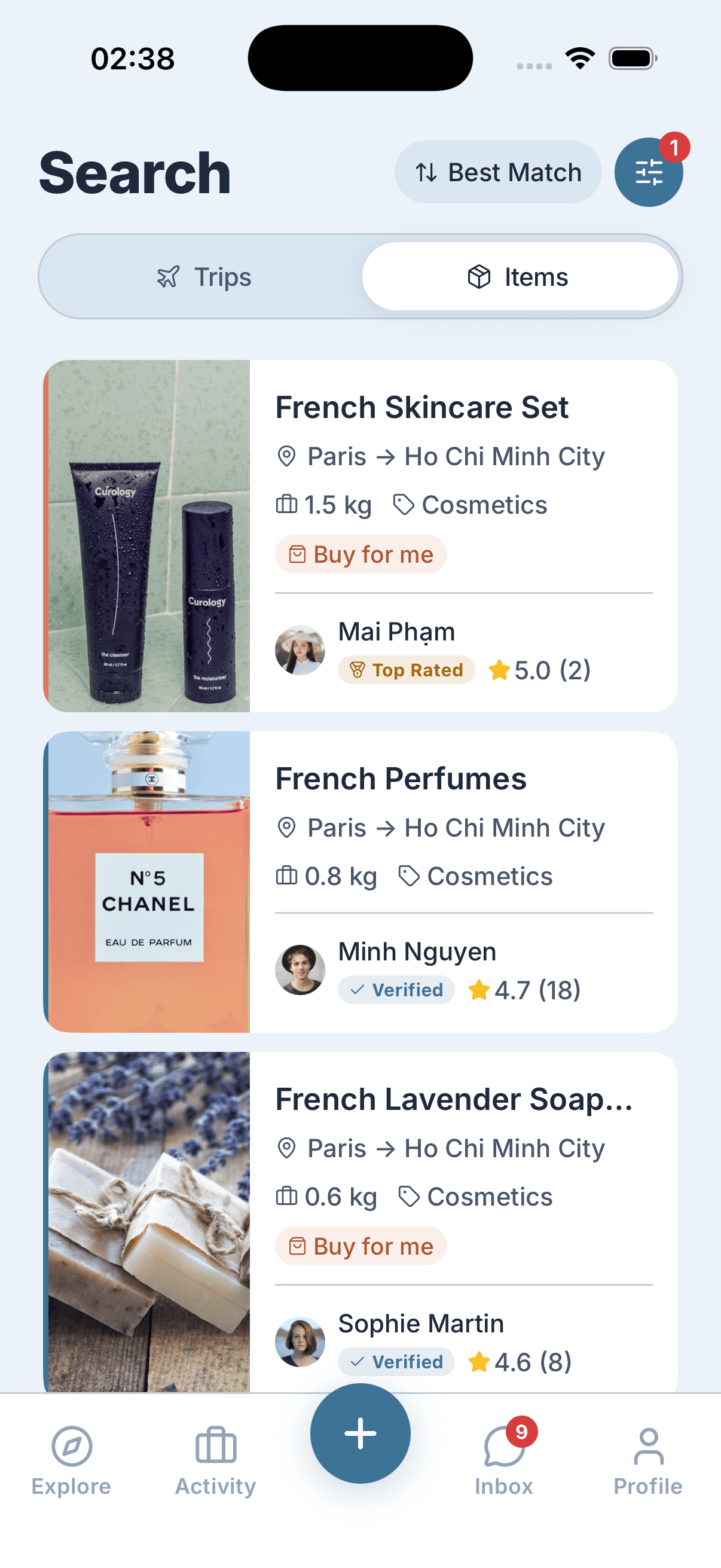Search for items in the iCarry app