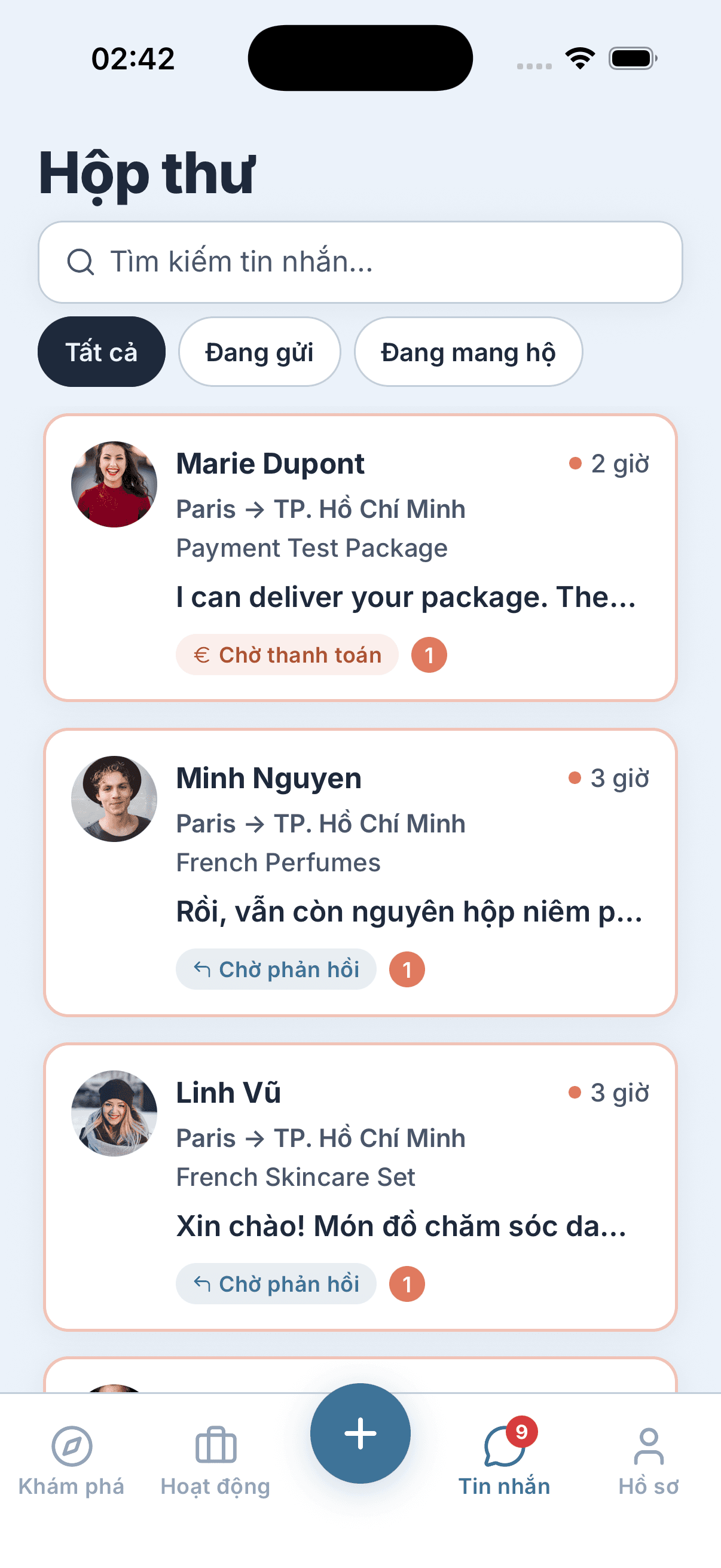 Tin nhắn trong ứng dụng iCarry