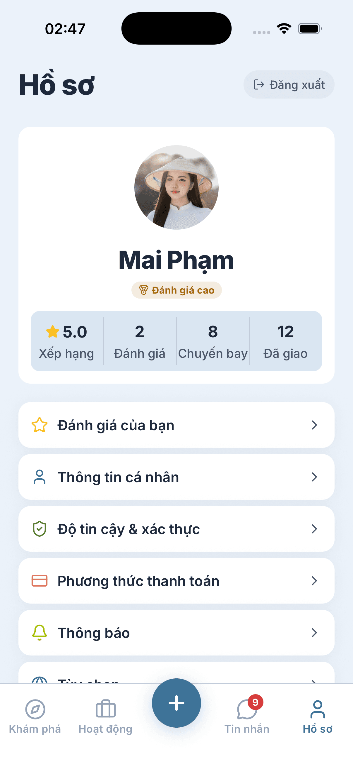 Hồ sơ và xác minh trong ứng dụng iCarry