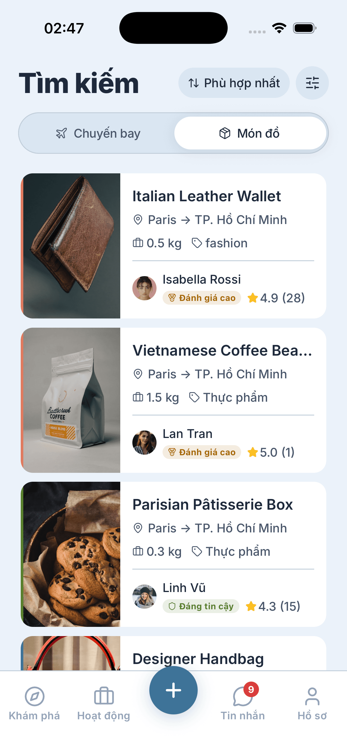 Tìm kiếm món đồ trong ứng dụng iCarry